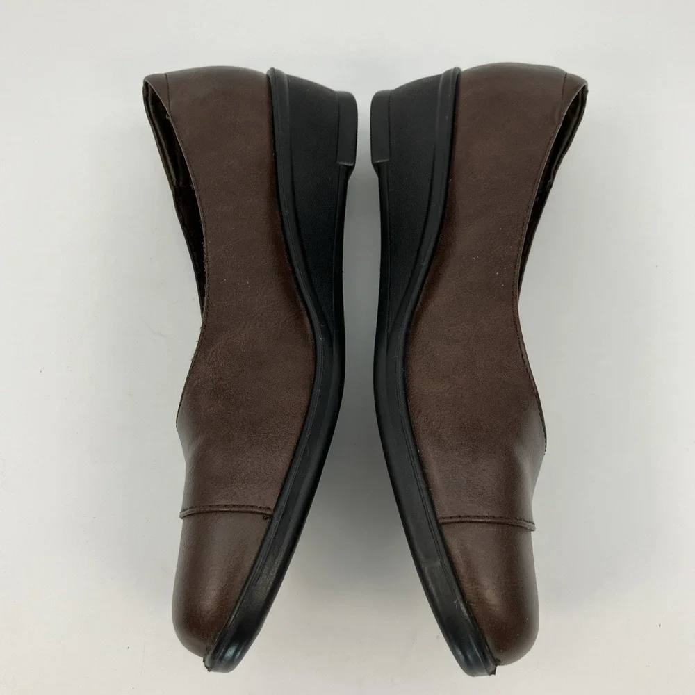 Aerocushion Memory Foam Slip-on‎ Brown Wedges Shoes Leather 9M Comfort Office